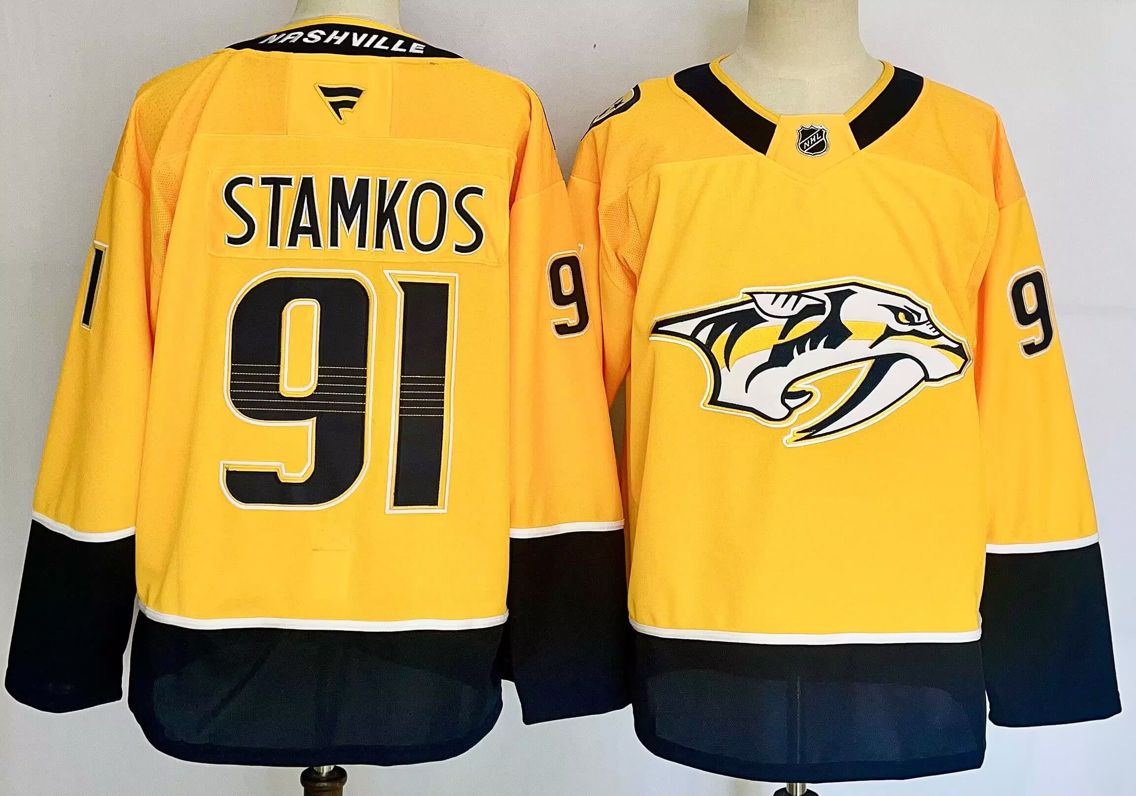 Men Nashville Predators #91 Stamkos Yellow 2025 Home Premier Player NHL Jersey-0